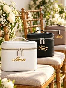 1pc Personalized Letter Combination Makeup Bag, Makeup Bag, Bridesmaid Gift Makeup Bag, Vanity Makeup Box, Jewelry Box, Wedding Gift, Customized Women's Gift, Christmas Gift - Multicolor - View 5