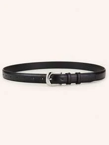 1/2pcs Women's Beveled Silver Buckle Solid Color Minimalist Casual Versatile Decorative Belt, Suitable For Daily Use - Multi-color Silver Buckle - View 3