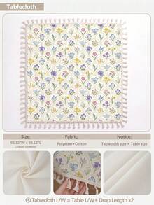 MEMNUN 1pc Tulip Orchid Floral Pattern Printed Tassel Tablecloth, Polyester Cotton Artistic Fresh Print Pattern Dining Table Cover, Suitable For Long Table, Round Table, Dining Table, Coffee Table, Picnic, Vanity Dust Cover - Multicolor - View 10