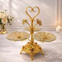 3 -4Tier Golden Heart Display Stand, Luxury European Glass Tabletop Organizer, Metal Decorative Holder For Wedding, Banquet, Home Table Decor, Vanity Jewelry & Trinket Storage - View 3