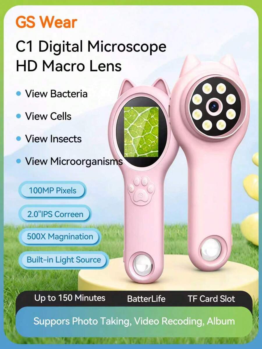 C1 Handheld Digital Microscope, 500X High Definition With Display Screen Portable Electronic Microscope, Can Take Photos And Videos, Science Experiment Educational Toy Gift - View 1