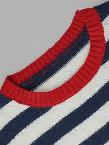 Women's Fall Preppy Color Block Striped Knit Sweater, Round Neck Contrast Trim Long Sleeve Loose Pullover Winter Casual Outfits Tops For Women - Multicolor - View 5