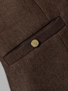 Aflion Two Pieces Set Women's Fall Winter Brown Stand Collar Blazer And Mini Skirt, Chic Vintage Office Outfit For Work, Date And Christmas - Brown - View 4