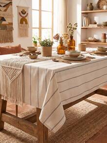 Black Stripe Simple Decorative Tablecloth, Rectangular Kitchen Decor Dining Cover, Coffee Table/TV Cabinet Decor Cloth, Household Party Table Decor Fabric, Outdoor Picnic Mat - Multicolor - View 5