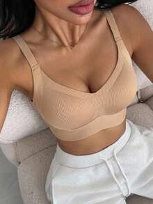 DAZY Women's Seamless Bra - Adjustable Straps, Wireless Support, Suitable For Daily Wear, Ultra-Soft Breathable Fabric, Women's Spring Clothing,Comfortable - Khaki - View 3