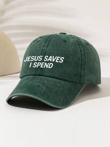 1pc "JESUS SAVES I SPEND" Letter Print Washed Baseball Cap, High-Quality All-Season Fashion Adjustable Hat, Suitable For All Ages, Comfortable And Versatile For Sports, Fitness, Party, Work, Perfect Gift For Family And Friends - Washing - View 2