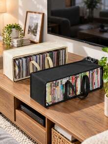 1 حقيبة تخزين DVD، حقيبة تخزين علب DVD من PVC الشفاف مع مقبض، تصميم نافذة أمامية وسحاب، صندوق تخزين وسائط قابل للتكديس، مناسب لأقراص Blu-Ray، علب الأفلام، علب VHS، يحمي الأقراص المدمجة وألعاب الفيديو والموسيقى من الغبار والرطوبة - متعدد الألوان - مشاهدة 3