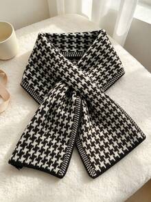 Autumn/Winter Houndstooth Knit Cross Scarf - Vintage Pattern, Adds Layering To Outfits, Cross-Free Tie Structure, Easy To Wear And Not Easy To Slip, Suitable For Daily Commute, Casual Shopping, Autumn/Winter Coat Matching - Multicolor - View 1