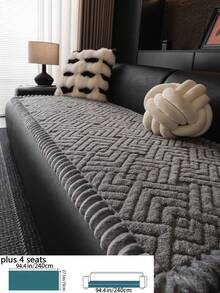 1pc Modern Solid Color V-Shaped Textured Sofa Cover With Pom Pom Fringe, Anti-Slip & Durable, Pet Stain Resistant, Easy To Install, 3 Colors, Fits 1-4 Seater, All Seasons, Living Room Bedroom Study, Machine Washable, Boost Home Happiness - Grey - View 16