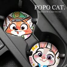 Hasbro Disney Zootopia Judy Nick Car Coaster Set, Round Ceramic Cup Holder Mat, Cute Vehicle Interior Decoration Gift - A - View 2