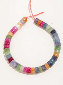 1 Strand 7x4mm Flat Round Spacer Beads Multicolor Jade Stone Beads For Flat Disc Jewelry Making Diy Bracelet Accessories ﻿ - Multicolor - View 24