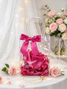 2/8/16pcs Transparent Plastic Gift Bags, Reusable PP Material, With Handle And Bow, Suitable For Wedding, Bridal Shower, Birthday Party, Gender Reveal Party, Small Business And Other Occasions, Mother's Day (Rose Red) - Multicolor - View 6
