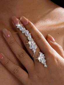 1pc New Zirconia Ring For Women Niche Banquet Versatile Leaf Ring Adjustable Ring Accessory Single Ring For Women - Silver - View 1