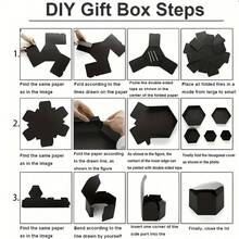 1 Set Of 19-Piece Hexagonal Explosion Handmade Photo Album Box, Surprise Birthday Gift Box - B-Black - View 7