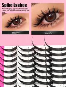 506pcs Upper & Lower Spiky False Eyelash Book Set, 200D Fluffy Lightweight Upper Lashes & Thin Lower Lashes Combo, Anime Style Spiky DIY Segmented Eyelash Extensions, Suitable For Women Beginners, Daily Christmas Party Eye Makeup Tool - D - View 5