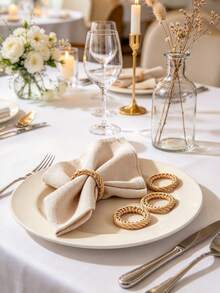 6pcs Simple And Fashionable Double-ring Woven Napkin Ring In Brown For All Seasons, Special For Hotel Family Dinner & Party - Brown - View 1