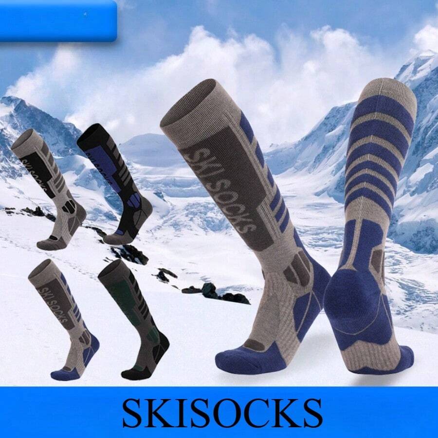 CT TAPESOCKS 1 Pair Winter Warm Merino Wool Ski Socks, Thick Terry Sole, Unisex Outdoor High-Top Hiking Socks - Multicolor - View 1