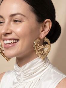 Custom Name Heart Earrings: Bamboo Hoop Earrings, Personalized Gold Earrings, Unique Earrings, Unique Jewelry Gift For Her, Mom, Wife - Multicolor - View 2