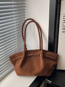 Large Capacity Suede Flannel Underarm Bag, 2026 Autumn New Fashion High-End Versatile Minimalist Casual One Shoulder Market Bag, Cross-Border - Chocolate Brown - View 6