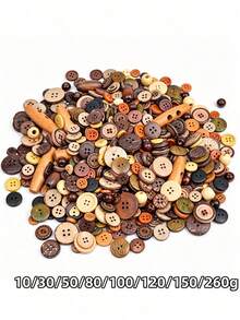 50/100g Mixed Wooden & Coconut Shell Buttons, Round Craft Buttons, Sewing Buttons, Suitable For DIY Button Painting, Handmade Accessories, Random Styles, Assorted Sizes Natural Wood Buttons For DIY Craft Sewing Decoration - Multicolor - View 5
