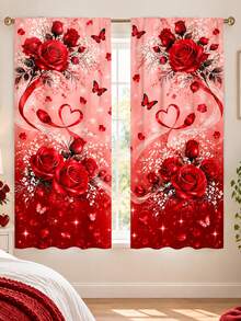 2pcs Polyester Material, Romantic Red Rose Heart Butterfly Pattern ...