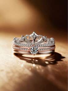 Bộ nhẫn xếp chồng phong cách sang trọng Moissanite lấp lánh hình lâu đài pháo hoa cho nữ, nhẫn vương miện đa cách đeo kèm chứng nhận Moissanite và hộp đóng gói tinh xảo - Kim cương Moissanite 0.5ct - 5mm - Xem 3