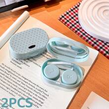 eyekan 2PCS Vintage Polka Dot Contact Lens Case With Mirror, Portable Compact Storage Box, Retro Oval Design, Cute Travel Accessory For Everyday Use - Multicolor - View 8