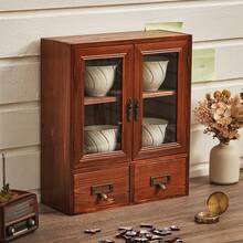 LIVINGANDHOME Vintage Retro Wooden Desktop Storage Organizer With Drawer,Tabletop Storage Box,Desktop Storage Case For Small Essentials - Brown - View 4