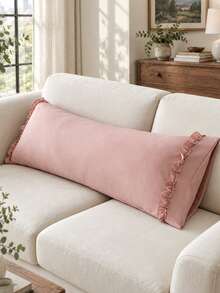 1pc 100% Polyester Solid Color Lace Long Pillowcase, Lightweight And Elegant, Soft As Clouds, Suitable For Bedding And Sofa Decoration (Pillow Insert Not Included) - Red Bean Paste Color - View 2