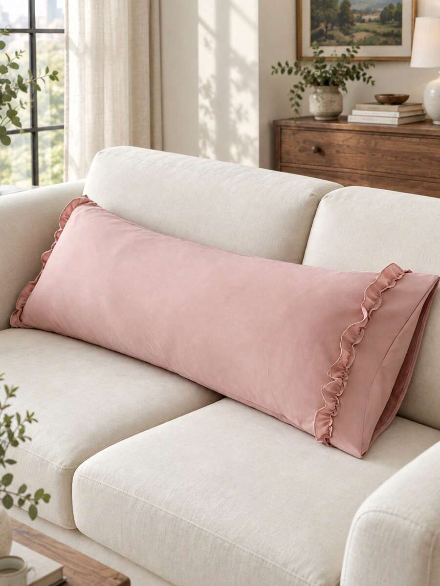 1pc 100% Polyester Solid Color Lace Long Pillowcase, Lightweight And Elegant, Soft As Clouds, Suitable For Bedding And Sofa Decoration (Pillow Insert Not Included)