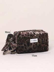 Vintage Leopard Print Velvet Makeup Bag With Large Scrunchie Storage Pouch, Large Capacity Quilted Diamond Pattern, Ins Style Travel Organizer Bag, Portable Toiletry Bag, Suitable As Gift For Women, Christmas Gift, Travel Vacation Essential - Multicolor - View 13