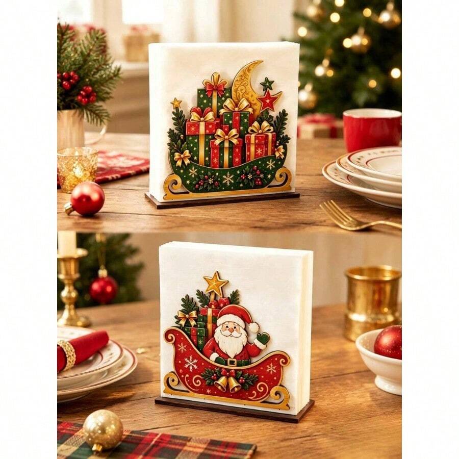 1 piece Santa Claus napkin holder, Christmas decoration, Christmas gift, wooden Santa Claus scarf holder, napkin holder, Christmas table decoration, Christmas decor, dining table centerpiece, kitchen essentials, Christmas gift, party favor, holiday p - Papá Noel - Ver 1
