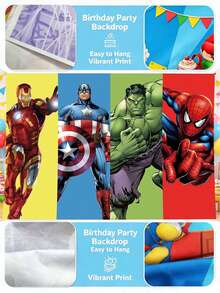 MASSDI Themed Birthday Backdrop, Hero Group Color Block Print Photo Background, Can Be Used As Birthday Party Supplies Gift Festival Party Decor Present For Celebration - Multiple Styles - View 5