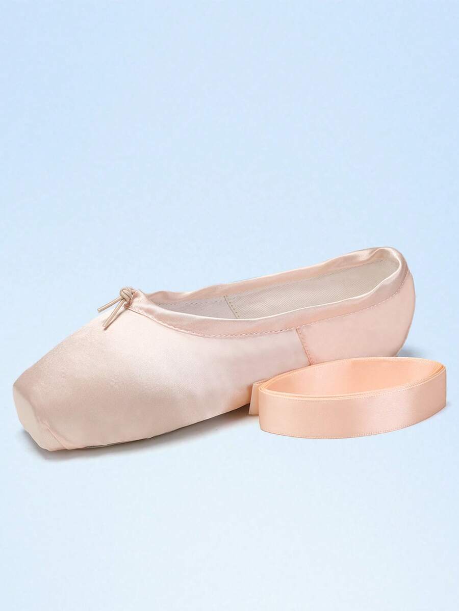 Ladies Pink Satin Ballet Shoes With Ribbon - Baby Pink - View 1