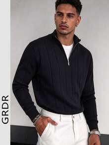 GRDR Men's Autumn/Winter Casual Long Sleeve Half-Zip Sweater, Versatile Daily Wear Knit Sweater - Black - View 4