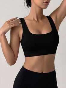 DAZY Comfortable Women's Sexy Cross Back Wireless Bra, U-Neck Detachable Padding Seamless Camisole Bra, Friendly, Suitable For Party, Fitness, Yoga,Running - Black - View 3