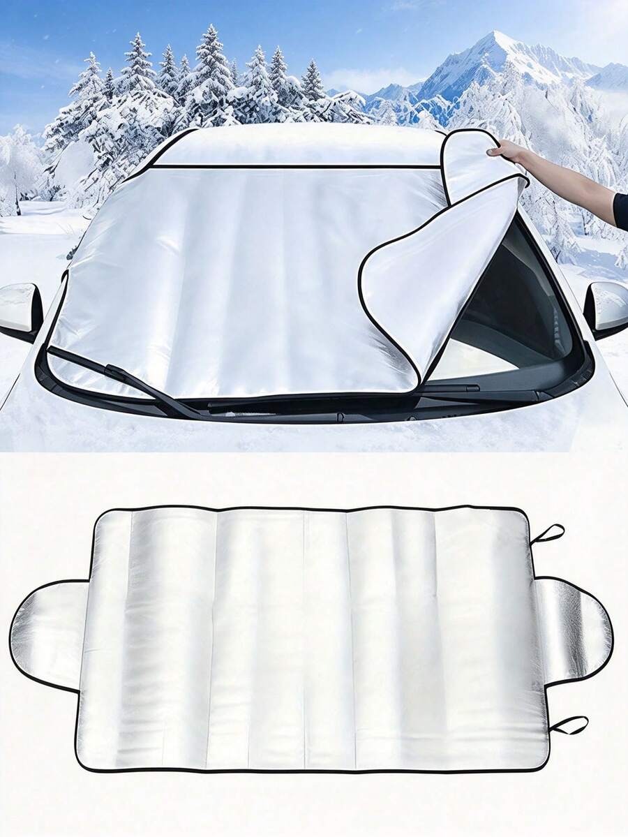 1pc Universal Car Front Windshield Snow Cover, Car Windshield Frost And Snow Protection Cover, Durable Heat-Resistant ABS Material Sunshade And Ice Cover, Suitable For Various Sedans And Ride-Hailing Cars, All-Weather Outdoor Windshield Protection Cover, Suitable For Back To School, Labor Day Travel, Halloween And Other Occasions, Easy To Install And Carry, Full Window Coverage, Snow And Frost Protection, Suitable For All Seasons, Fits Most Car Models, Winter Essential - Multicolor - View 1