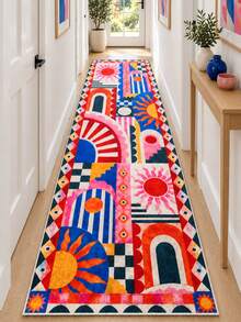 Chilai Home Geometric Modern Digital Pattern Area Rug, Washable Kitchen Rug, Non Slip Runner Rug, Living Room & Bedroom Floor Mat, Made In Turkiye - Multicolor - View 2