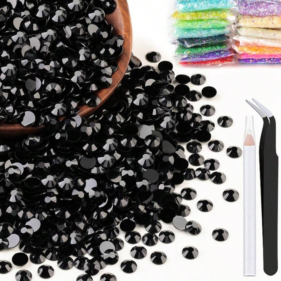 Black Jelly AB Resin Rhinestone Set, Black Jelly AB Resin Rhinestone Set, With Dotting Pen Full Tool Kit. Organized Storage Prevents Clutter, Suitable For DIY Crafts, Phone Case Decoration, Clothing Modification, Jewelry Making