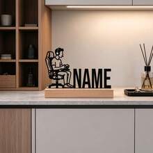 1pc Customized Gamer Name Metal Sign With Wooden Base, Personalized Desk Decor, Unique Gaming Room Decoration, Suitable As Men's Gift, Gaming Room Desktop Decor, Customized Gamer Gift Plaque - Black - View 5