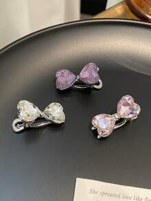 6/4/2pcs 1pc Sweet Pink Rhinestone Heart Bow Hair Clip, Exquisite Small Frontal Bangs Clip, Rhinestone Bow Bangs Hair Clip, Luxury Super Shiny Niche Minimalist Side Clip - Multicolor - View 2