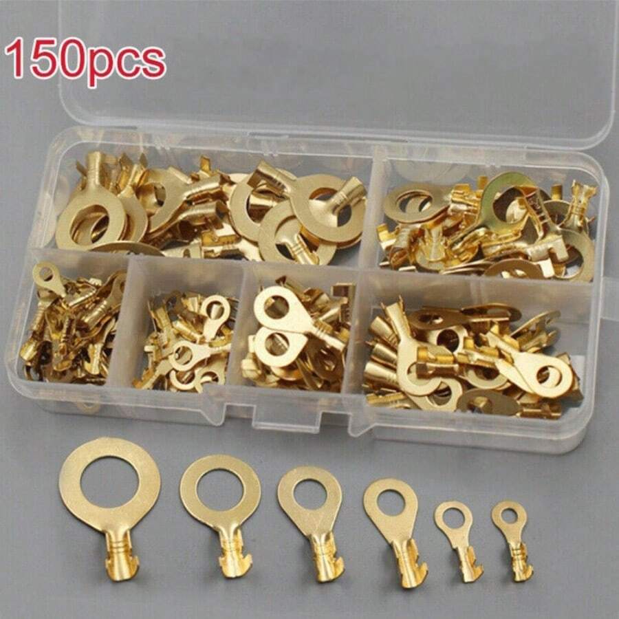 Round Ring Terminals O-Type Crimp Connectors Copper Plate Wiring Terminals Assortment Set New Style - A - View 1