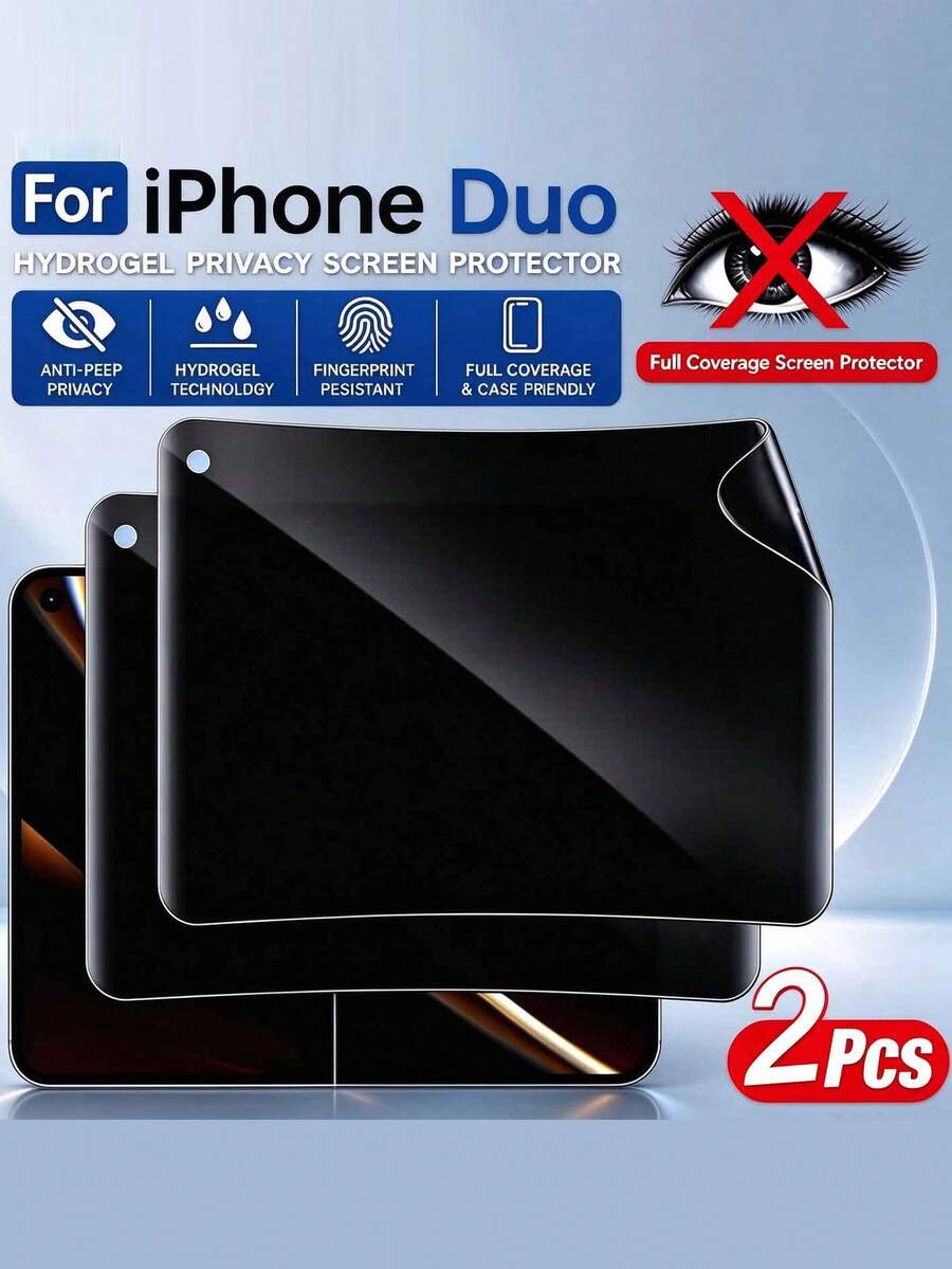 2 PCS Anti-Peep Privacy Hydrogel Screen Protector, Full Coverage Soft TPU Inner Film Compatible With Iphone Duo Foldable Phone, Not Tempered Glass Film - Clear - View 1