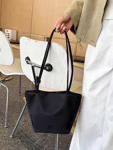 Solid Tote Bag, Large Capacity Lightweight Shoulder Handbag, Casual Daily School Bag For Teens, Students & Young Adults, Simple Commuter Tote - Multicolor - View 3