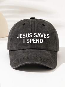 1pc "JESUS SAVES I SPEND" Letter Print Washed Baseball Cap, High-Quality All-Season Fashion Adjustable Hat, Suitable For All Ages, Comfortable And Versatile For Sports, Fitness, Party, Work, Perfect Gift For Family And Friends - Washing - View 11