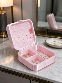 French Style Embossed Floral Portable Jewelry Box, Compartment Storage Design, Specially Reserved Earring Slots. 3D Printed Delicate Texture, Flip Cover Dust-Proof, Compact Size, Suitable For Home And Travel To Properly Store Various Small Accessories. - Multicolor - View 8