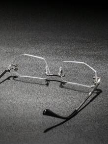 1 Pair Men's Vintage Rimless Rectangular Non-Prescription Glasses Glasses - Gold Metal Frame, Classic Elegant Style, Suitable For Vacation And Streetwear - Silver White Flat - View 6