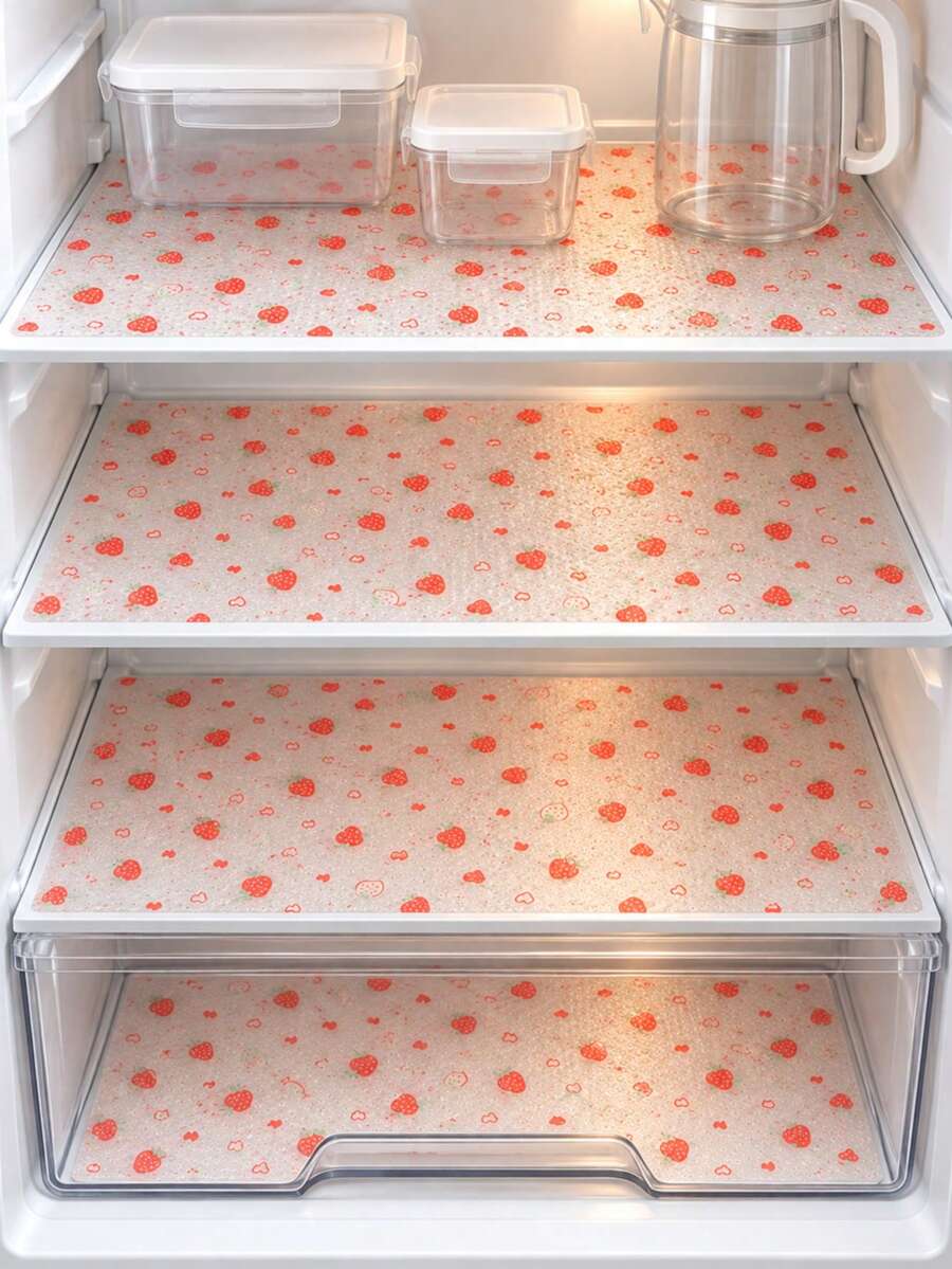 1 Roll Strawberry Pattern Non-Slip Mat, EVA Waterproof Cabinet Liner, Transparent Glue-Free Drawer Liner, Easy To Cut Cabinet Liner Suitable For Shelves, Refrigerator, Table, Cabinet, Kitchen, Rack. (11.8 Inches*39.4 Inches/30*100cm)