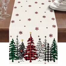 1pc Table Runner, Minimalist Christmas Tree Forest Design With Stars And Snowflakes, Indoor/Outdoor Holiday Tablecloth, Dirt-Resistant And Oil-Resistant, Suitable For Kitchen, Dining Room And Christmas Party Decor - Multicolor - View 16