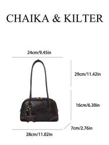 CHAIKA & KILTER 1件裝純色亮面PU布料女款時尚大容量保齡球包，雙手柄設計，拉鍊開合，適合日常與街頭使用（附吊飾） - 咖啡 - 查看 3